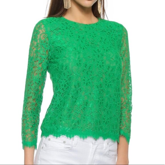 Diane Von Furstenberg Brielle Top Kelly Green Lace Blouse Christmas Size 8 - Picture 2 of 9